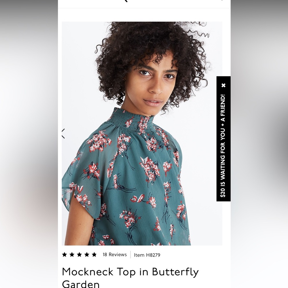 Madewell mockneck top I’m butterfly garden flowy short sleeve